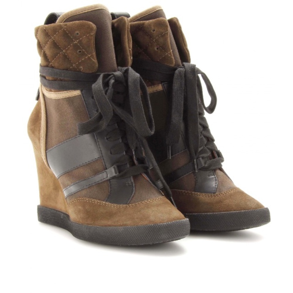 Chloé Suede & Canvas Wedge Sneakers - Sz. 36